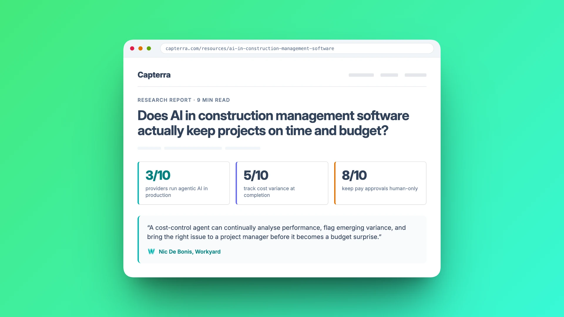 Capterra's construction AI report alongside the Workyard logo