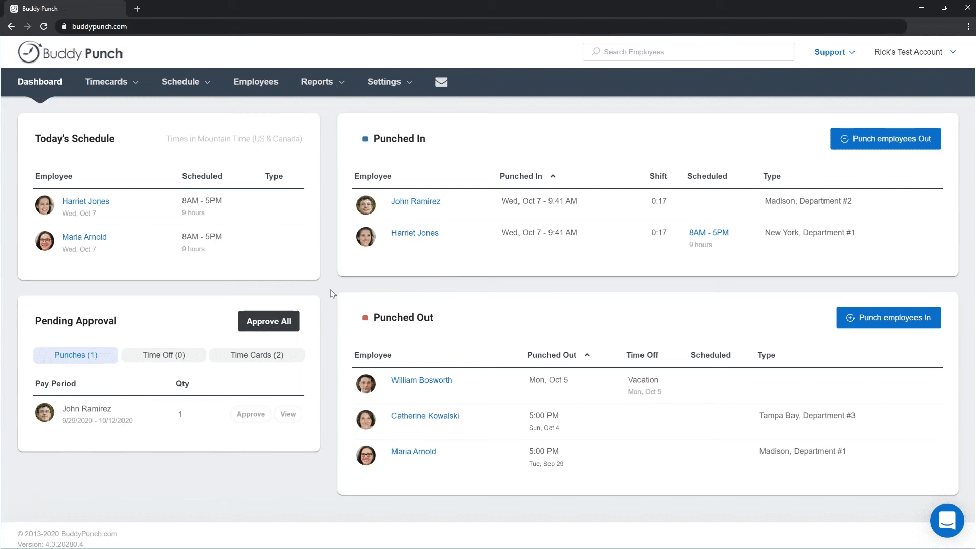 Buddy Punch scheduling dashboard with drag-and-drop shift assignment