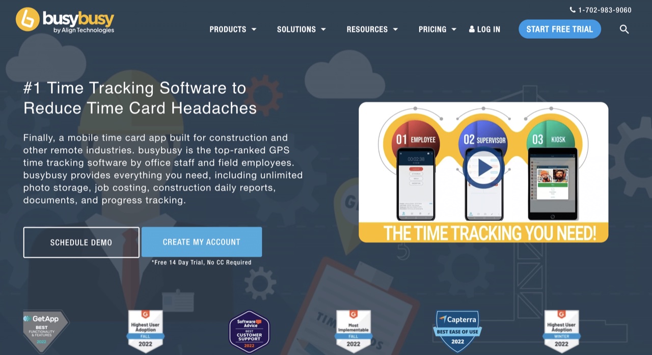 BusyBusy sign-up page with Create My Account and Schedule Demo buttons