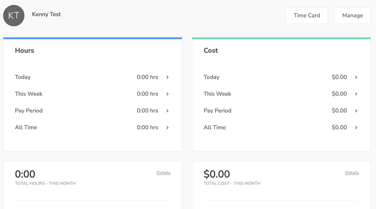 BusyBusy time tracking view showing hours worked and earnings by period