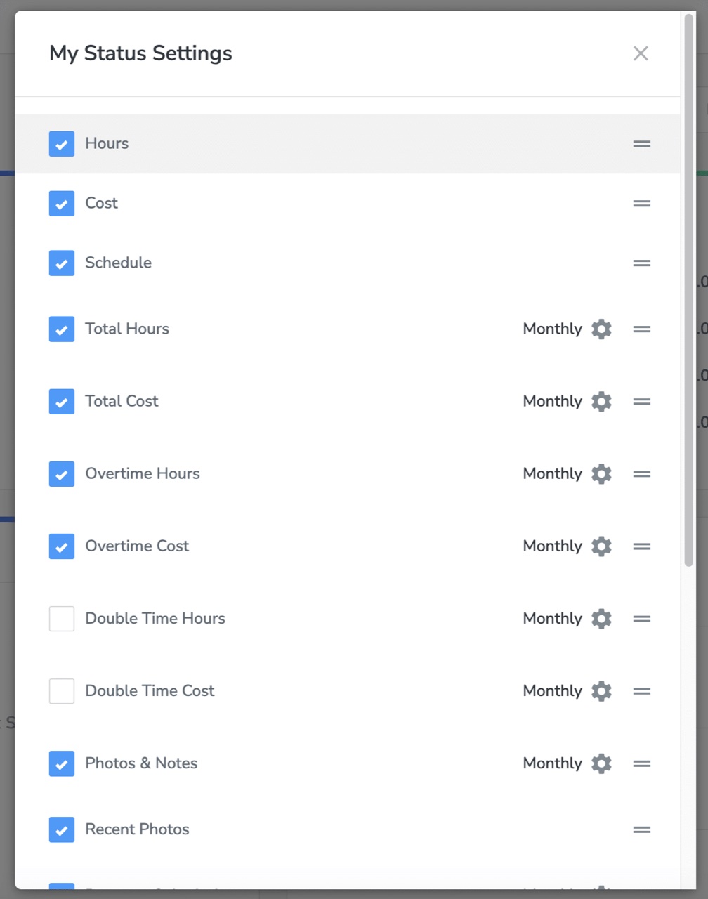 BusyBusy My Status page with time card, entries, photos, and schedule widgets