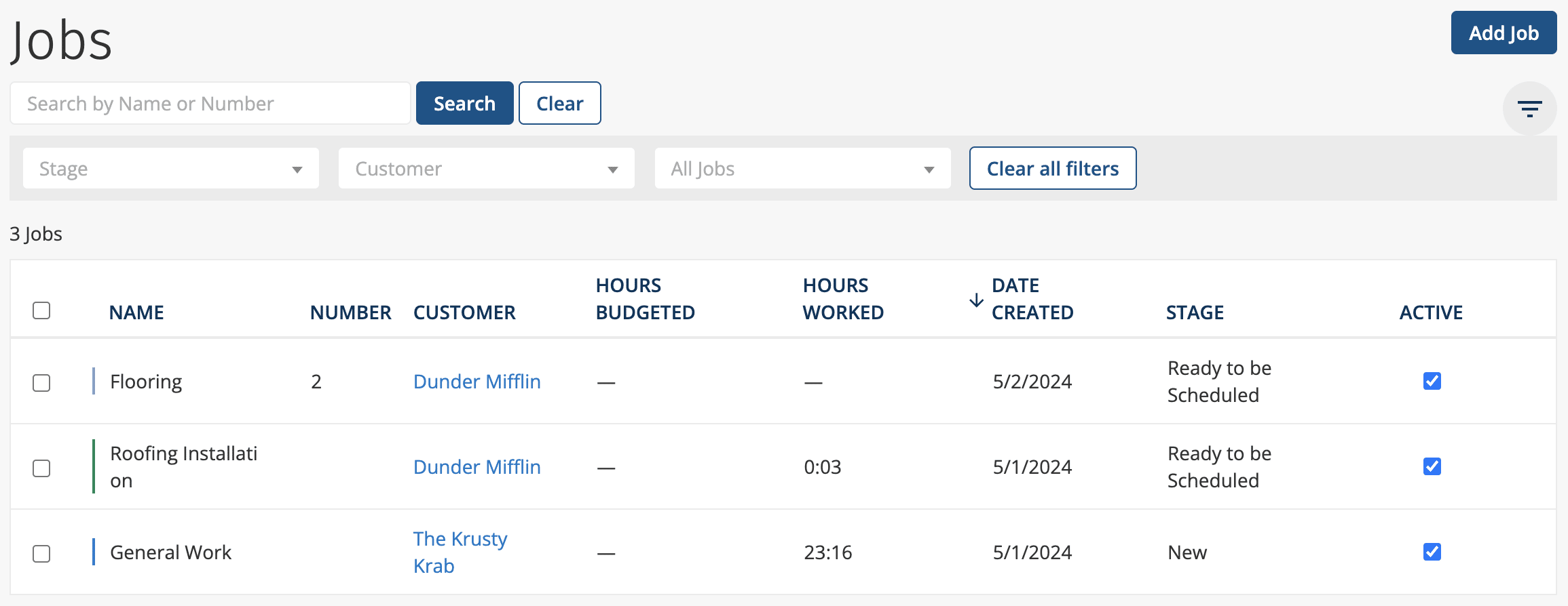 ClockShark jobs configuration paired with customers