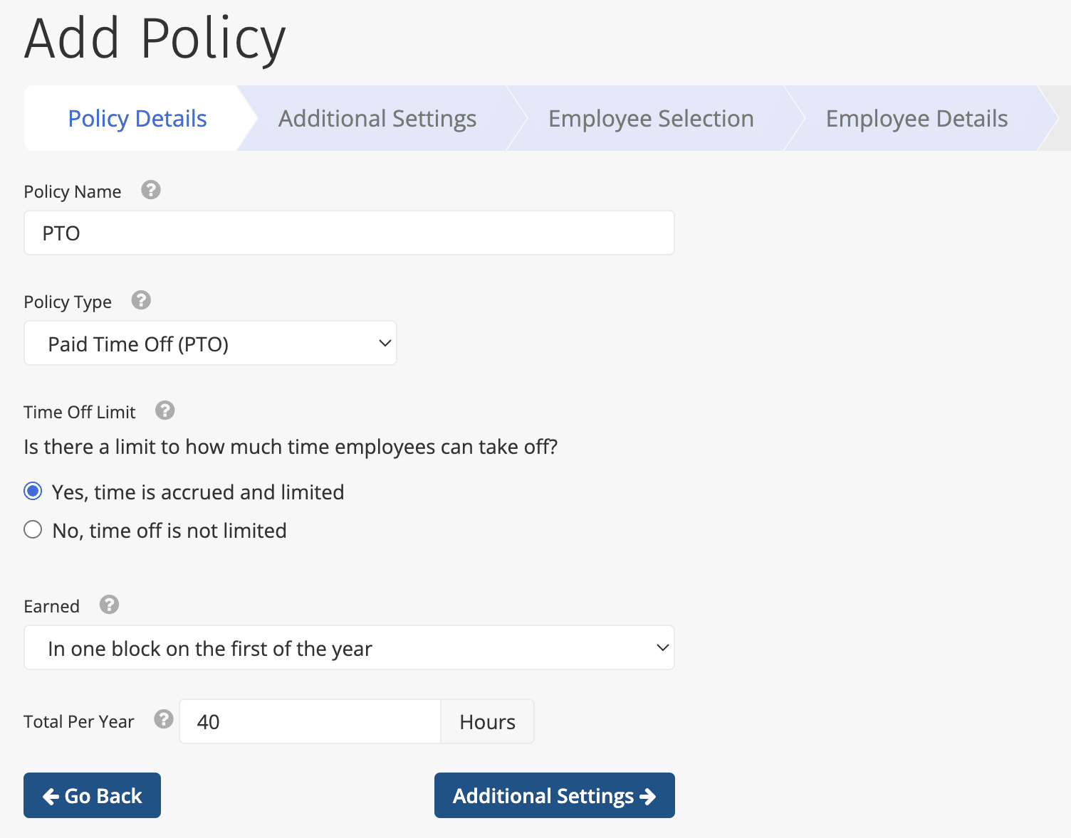 ClockShark Time Off section showing PTO policies and requests