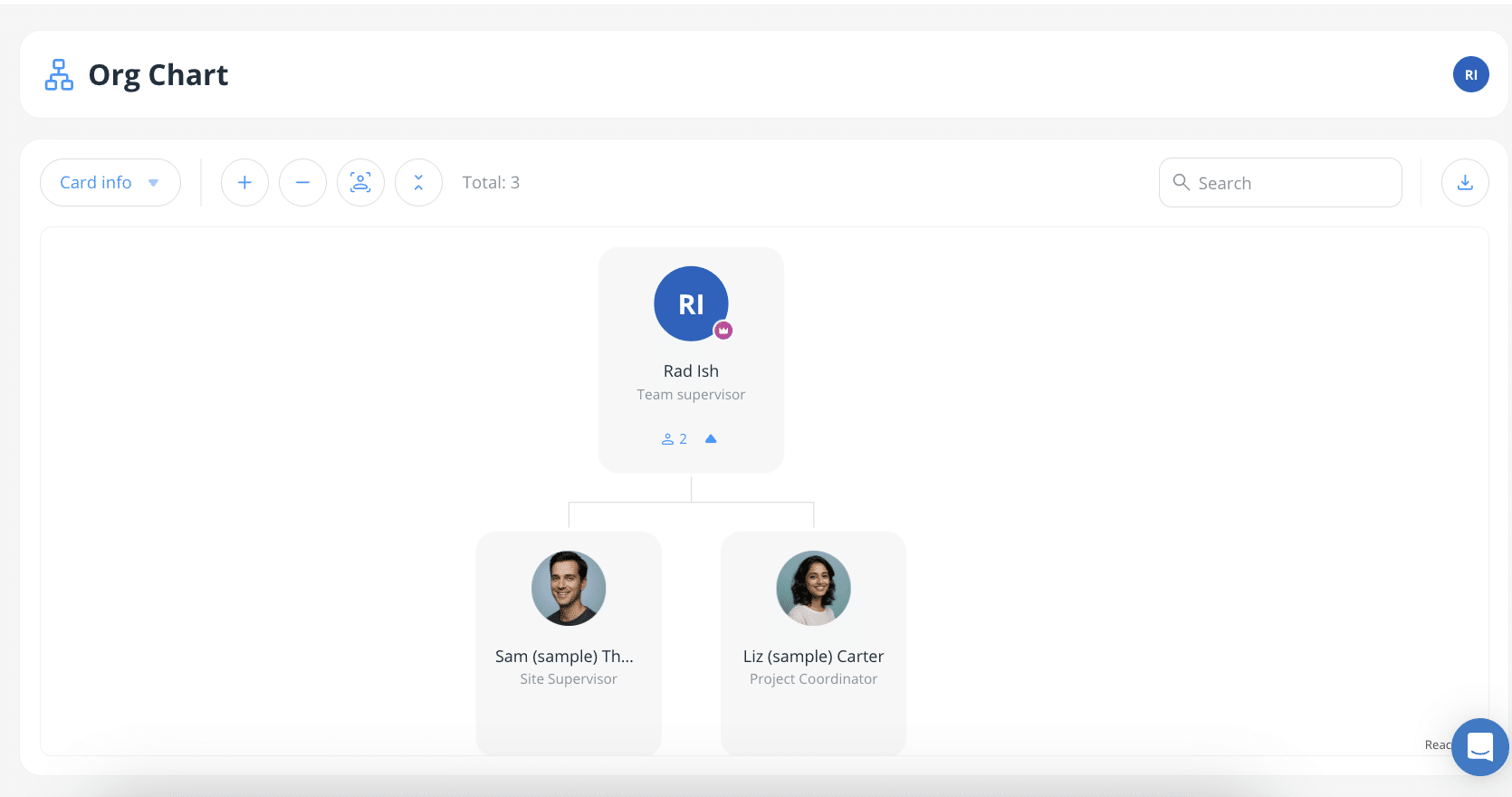 Connecteam org chart showing reporting lines