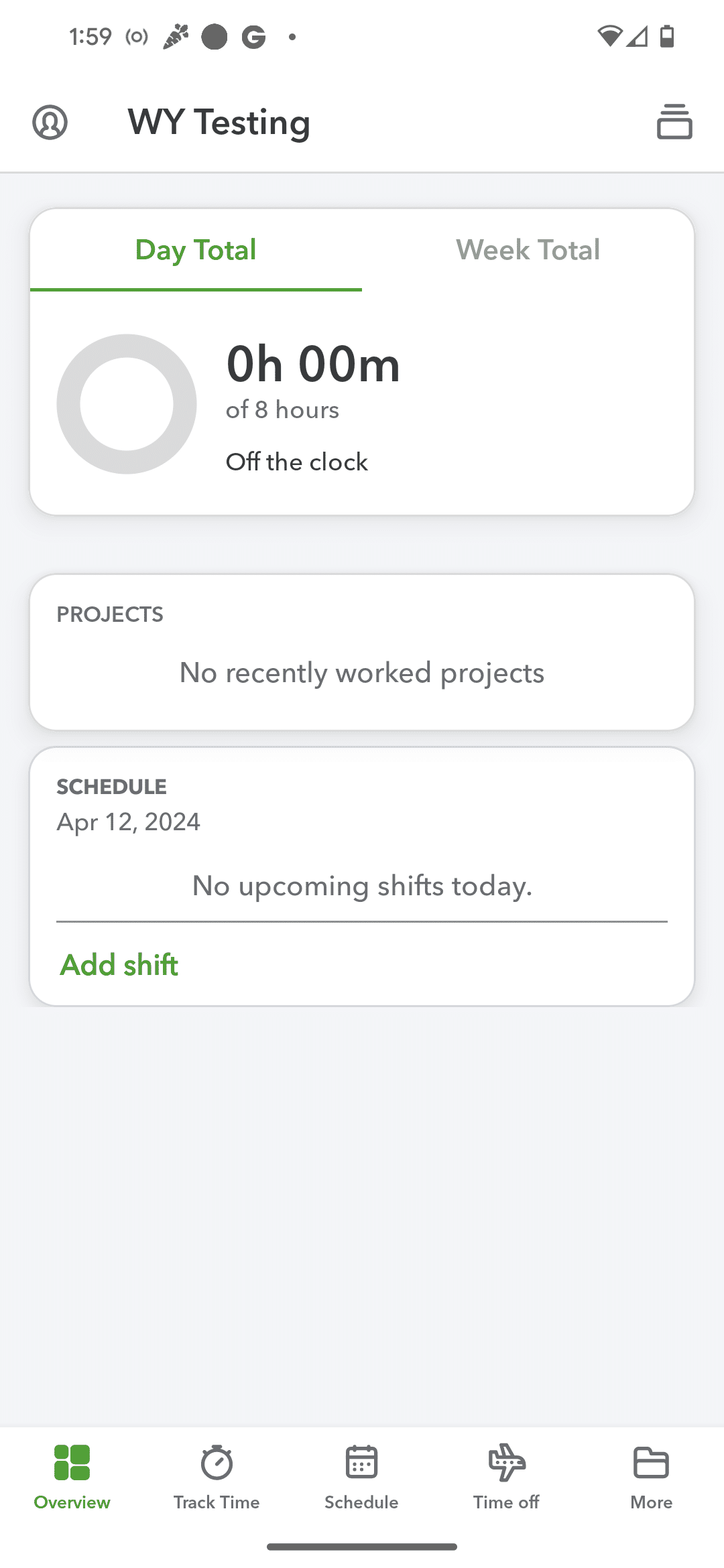 The job selection list in QuickBooks Workforce used to attach time to a specific project.