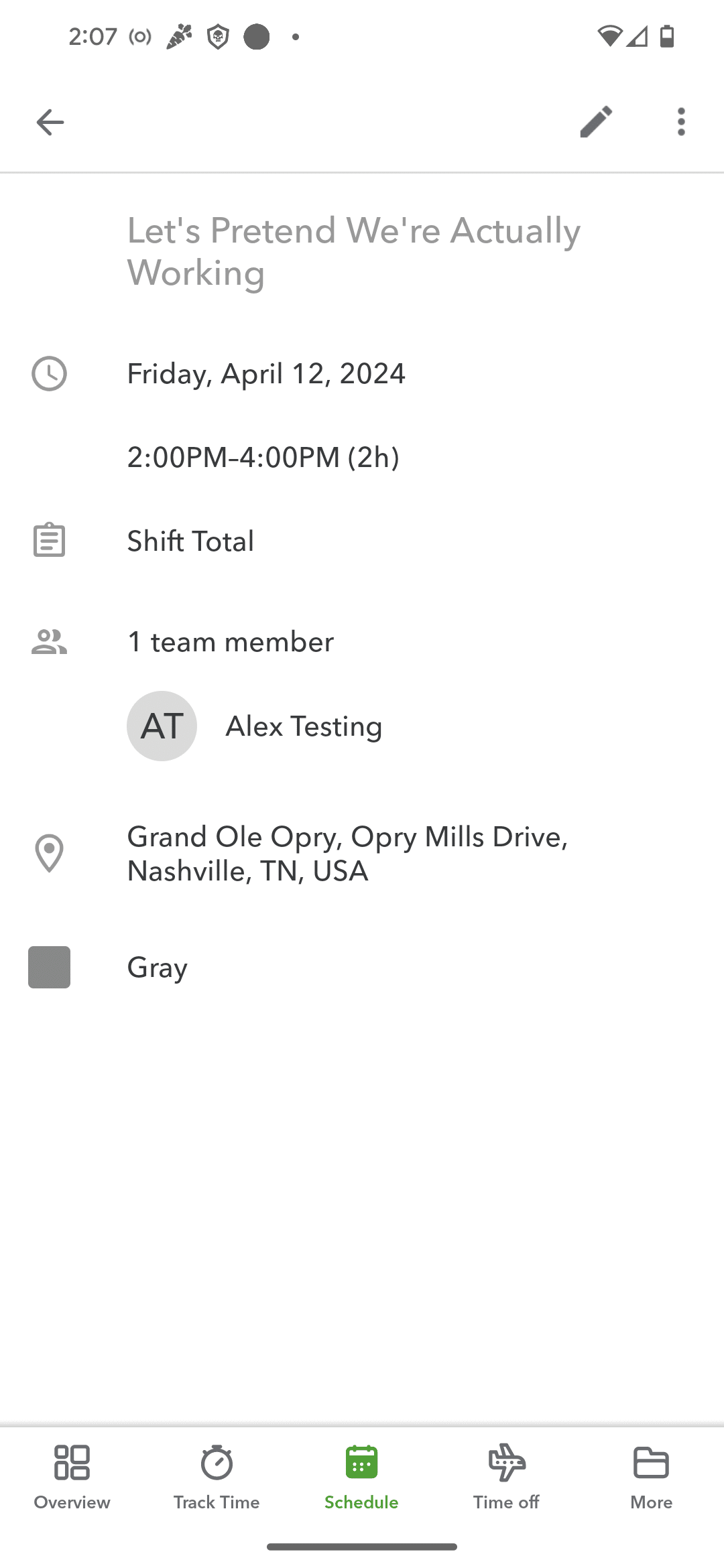 A job card in QuickBooks Workforce showing details for one specific project.