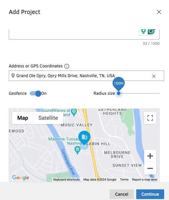 The mobile project view in QuickBooks Workforce showing project details for a field worker.