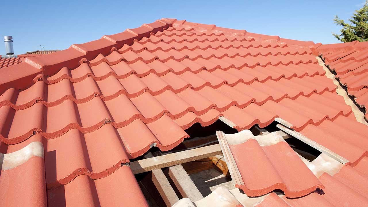 Roofing work site.