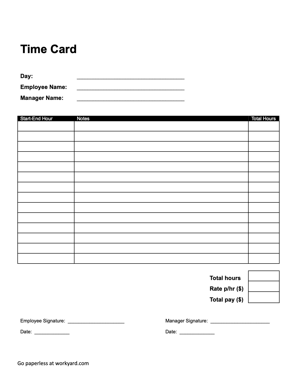 Construction Time Card Template