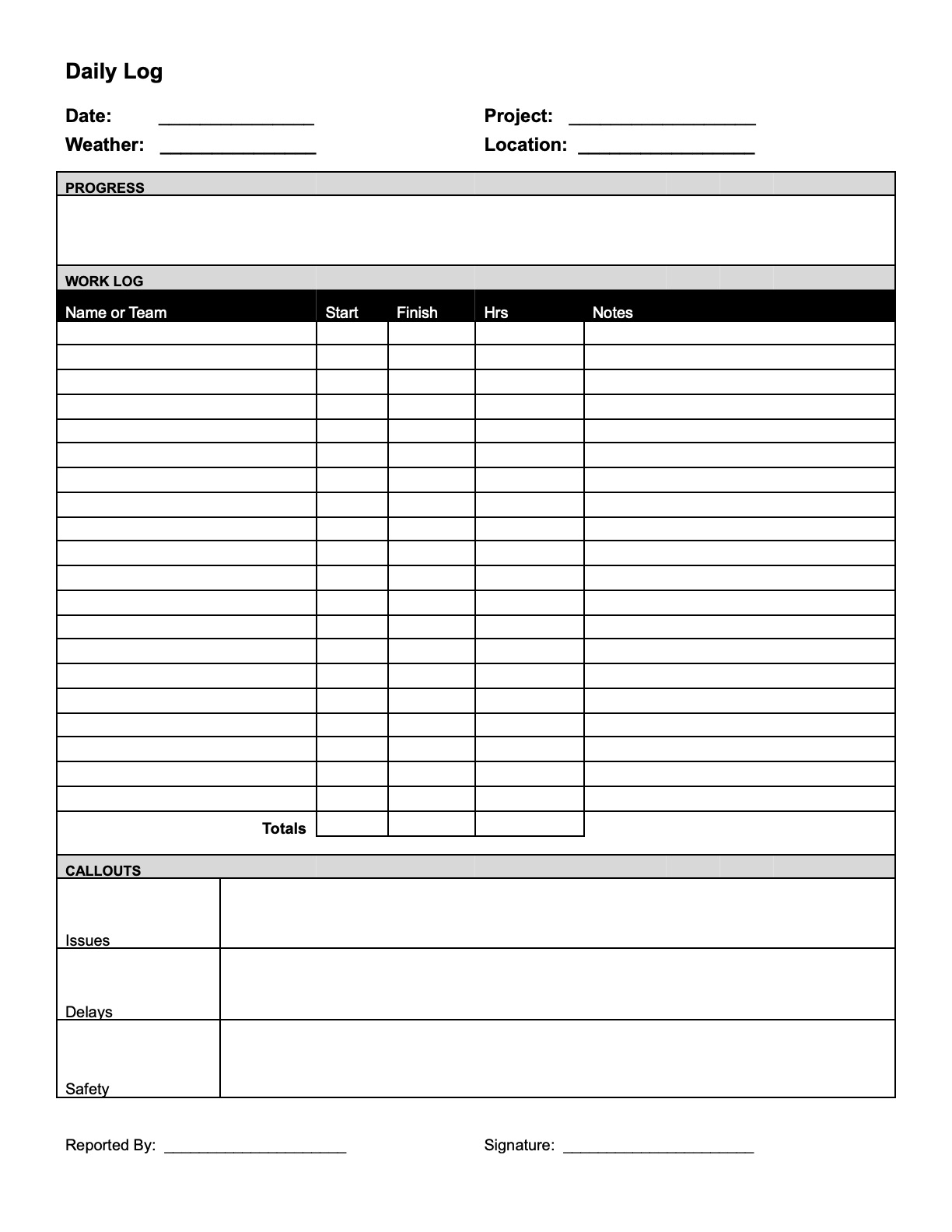 Contractor Daily Report Template