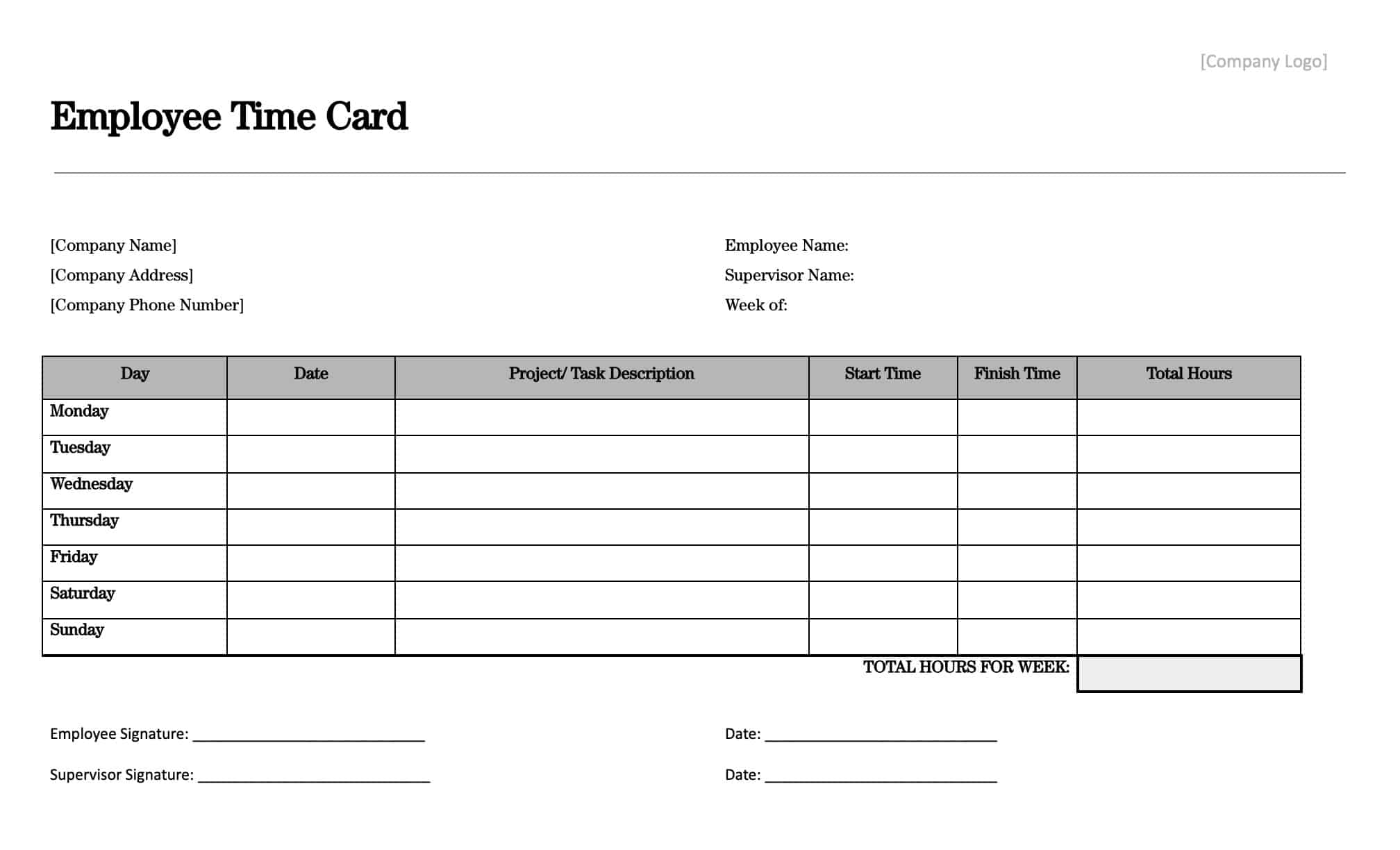 Simple Time Card Template