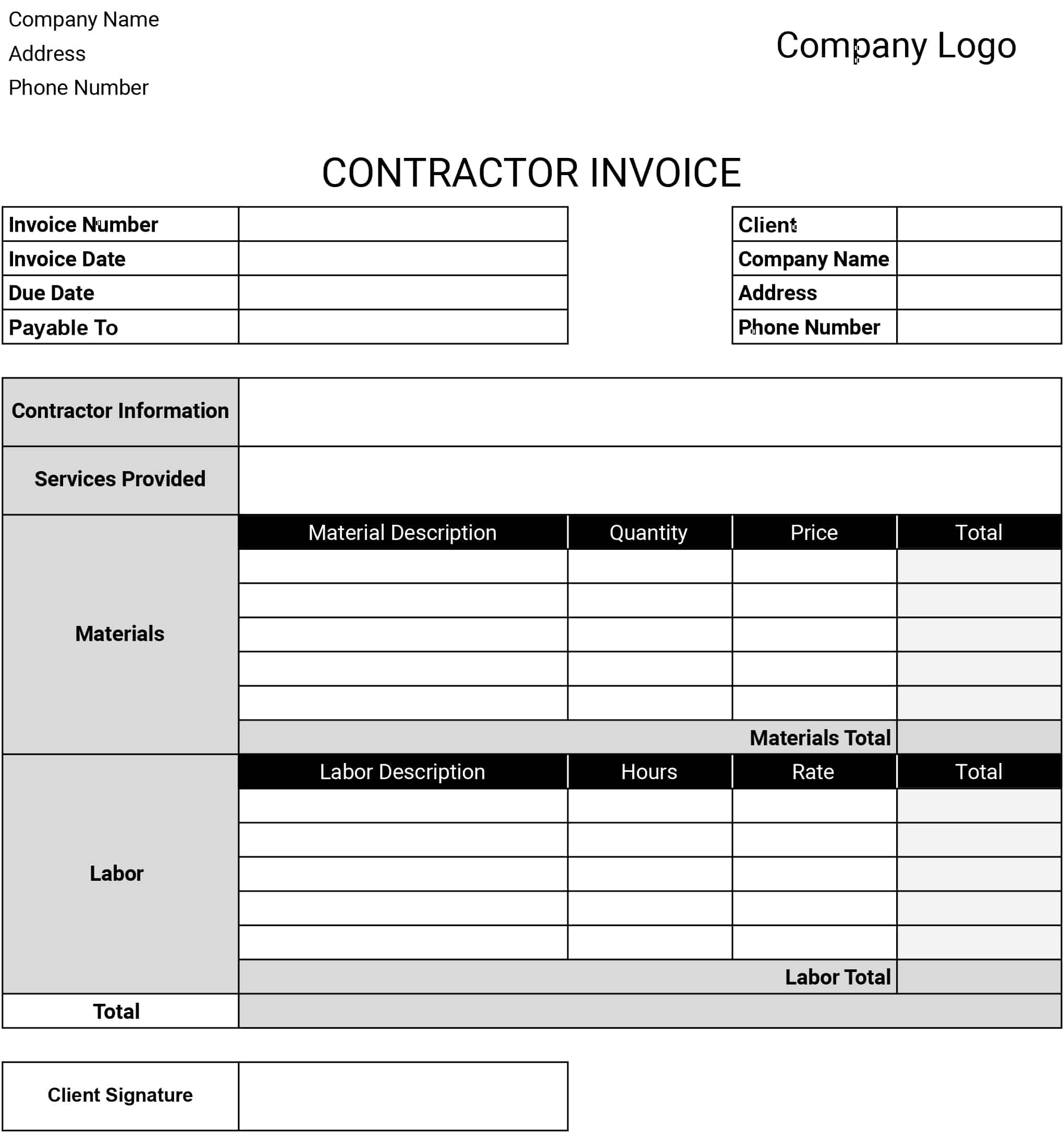 Contractor Invoice Template