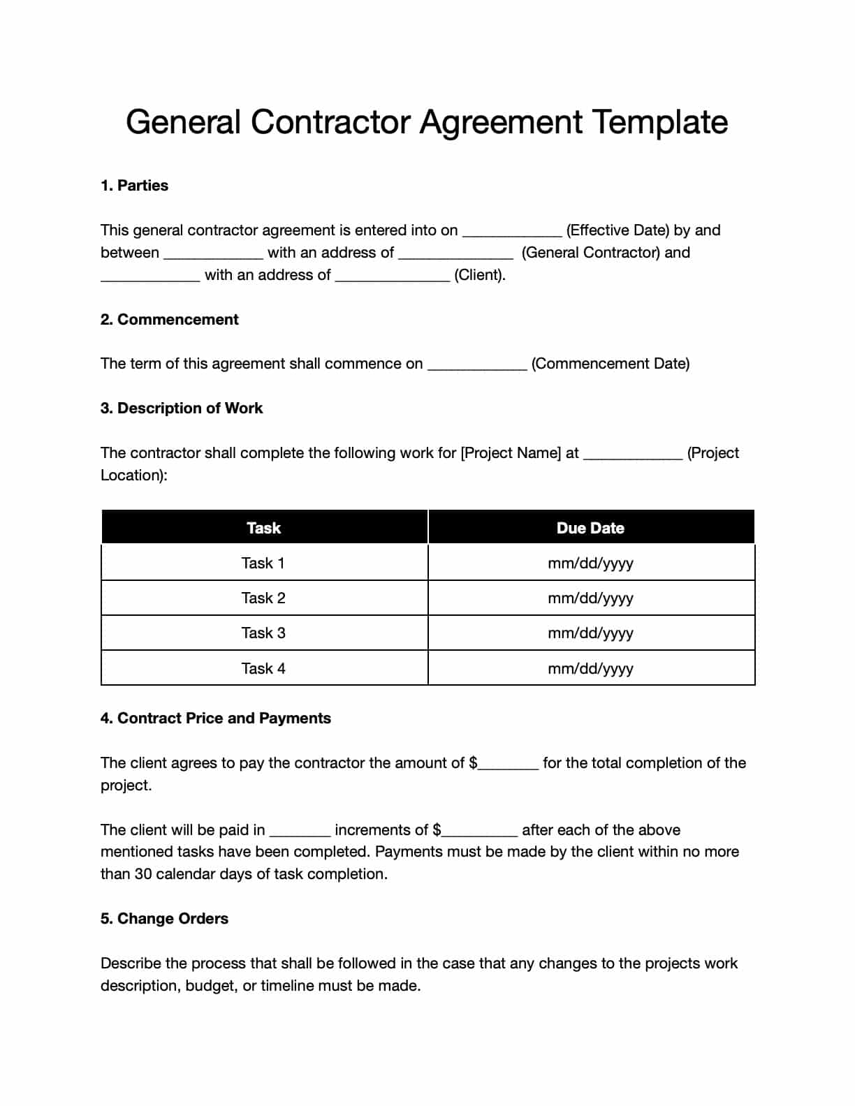 General Contractor Agreement