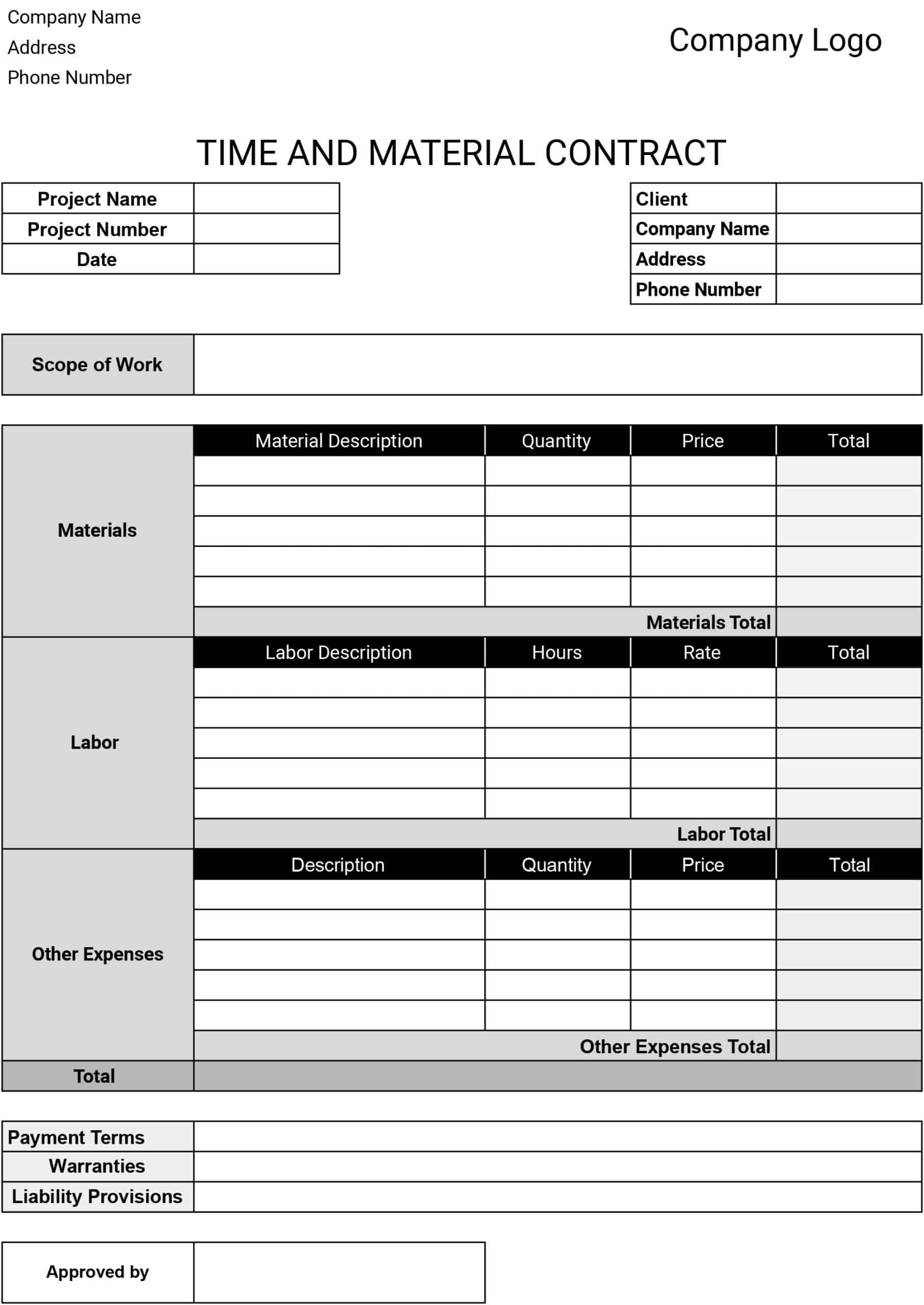 Time and Material Contract Template