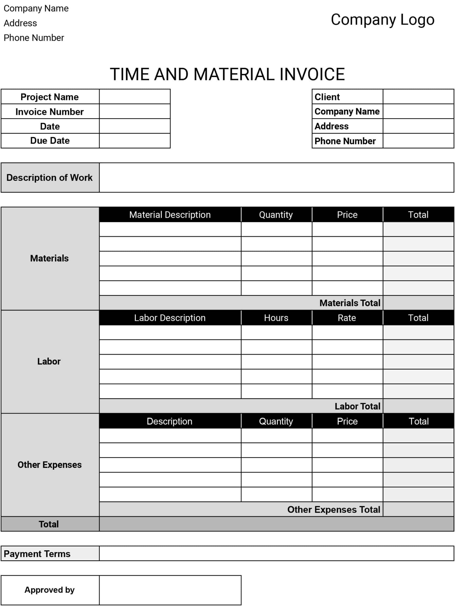 Time and Material Invoice Template