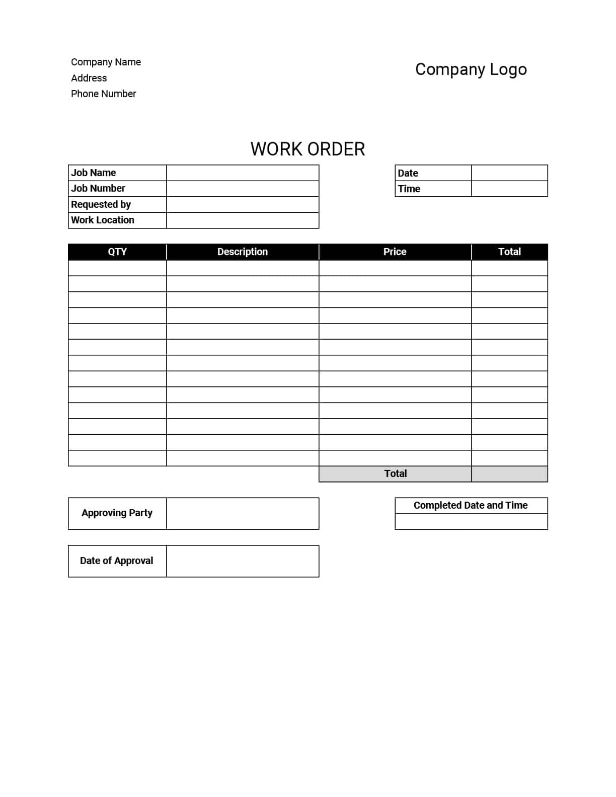 Work Order Form