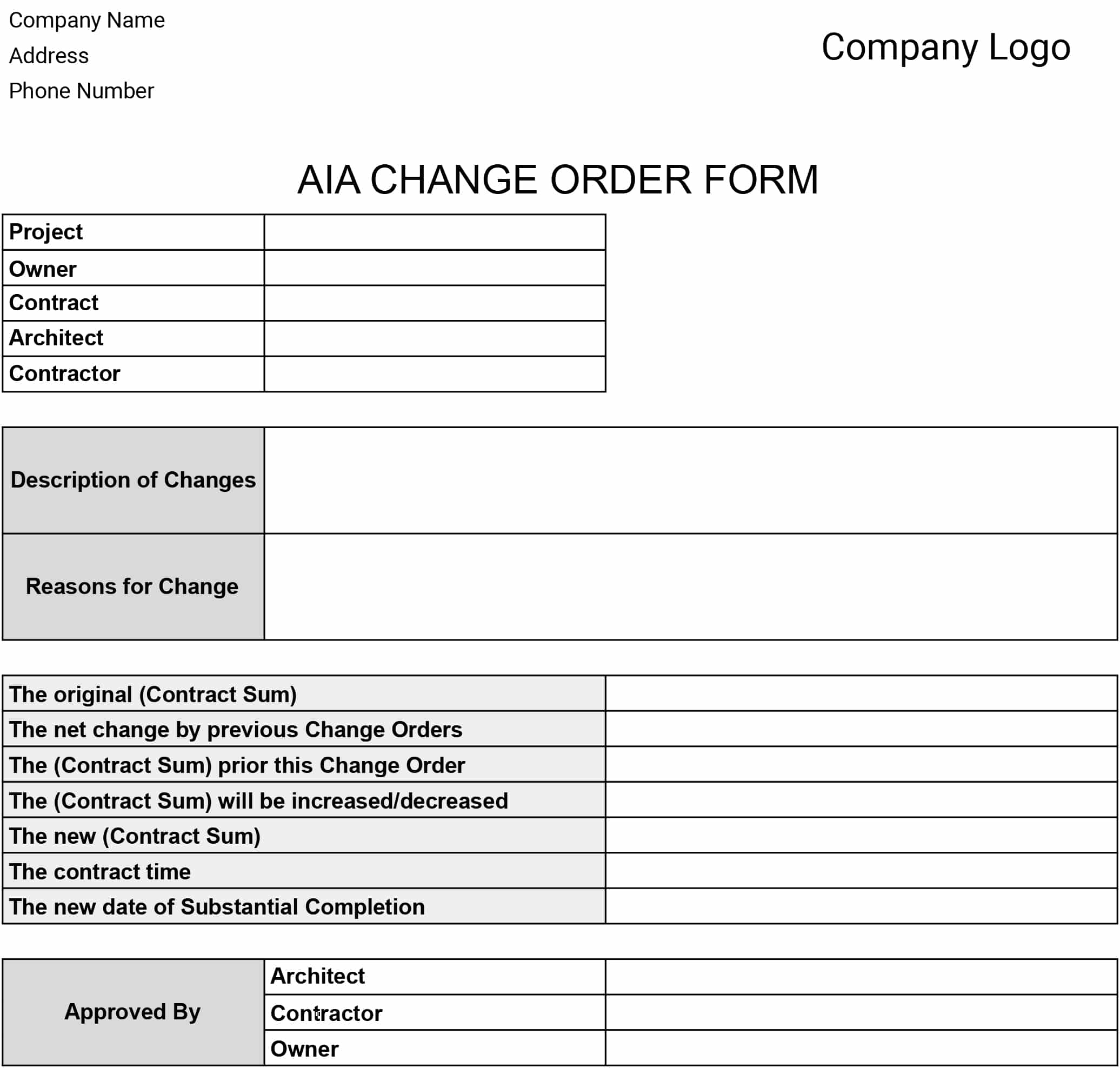 AIA Change Order Form