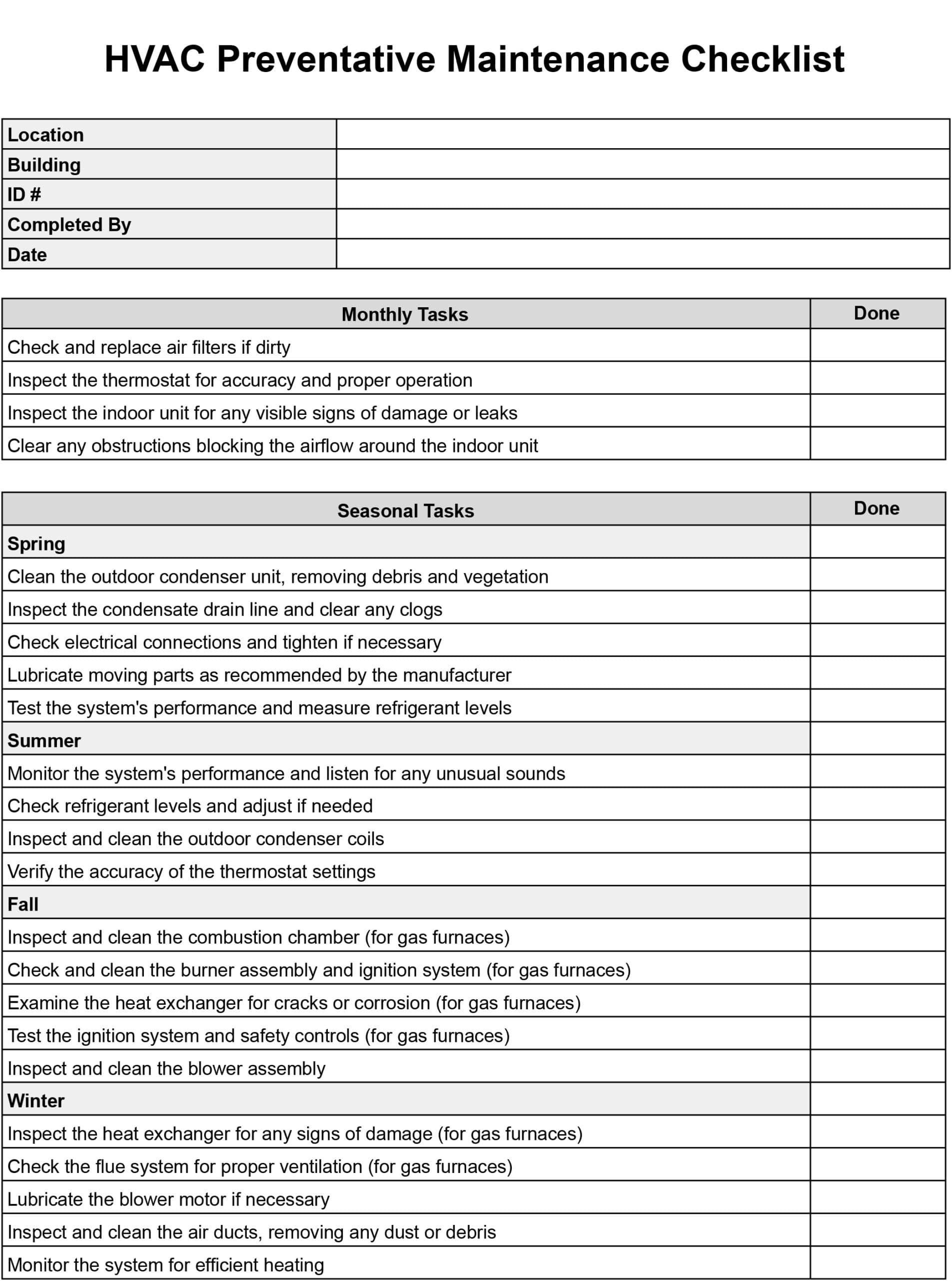 HVAC Maintenance Checklist Templates Download Print For Free 