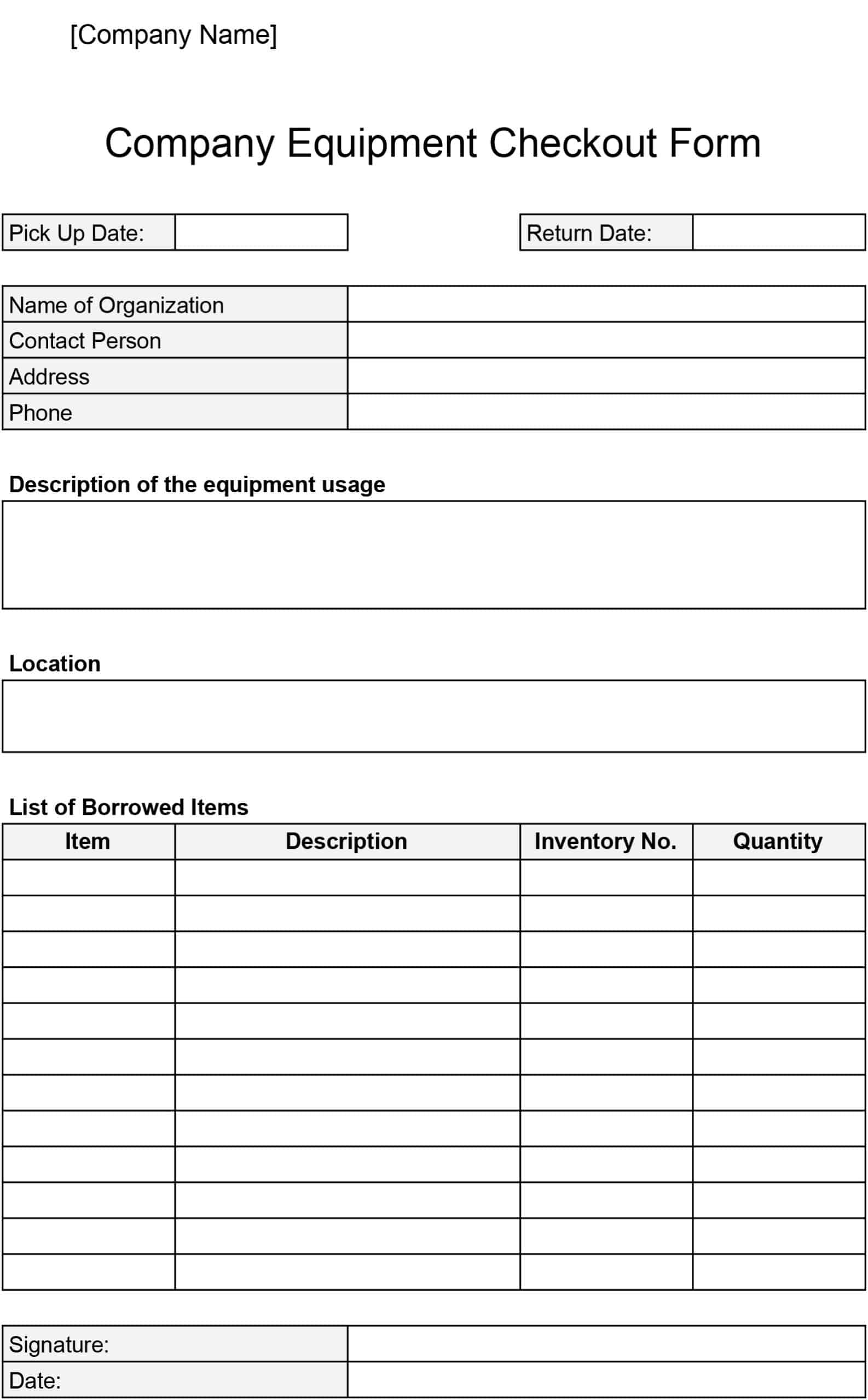 Company Equipment Checkout Form