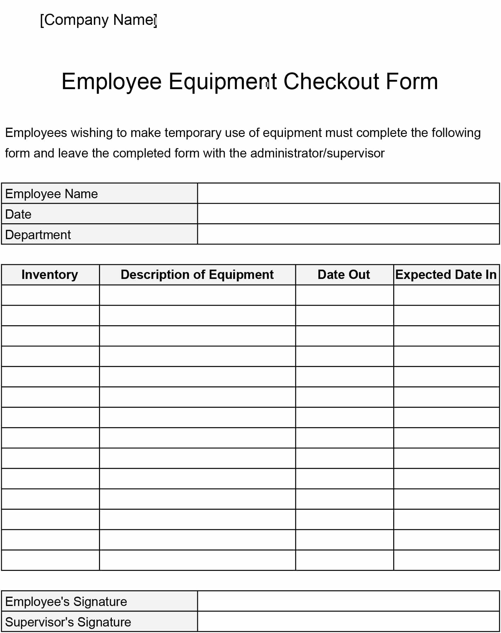 Employee Equipment Checkout Form