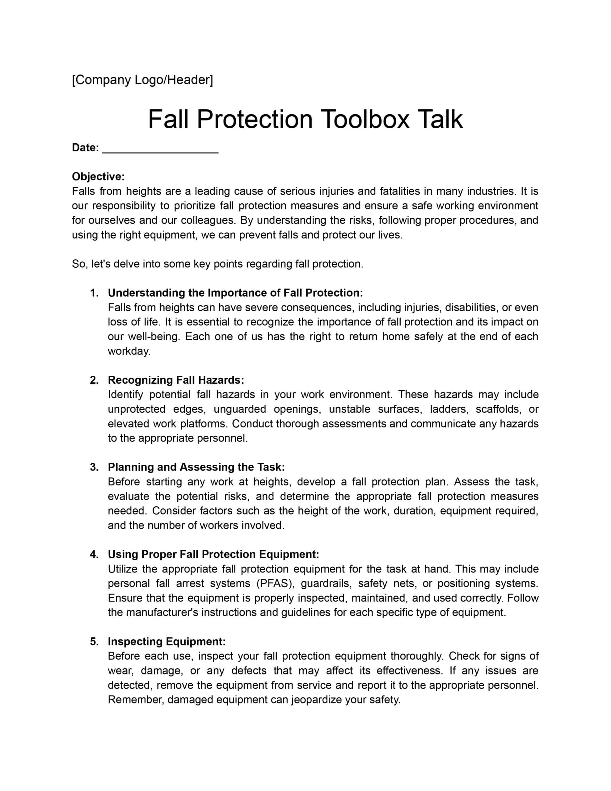 Fall Protection Toolbox Talk