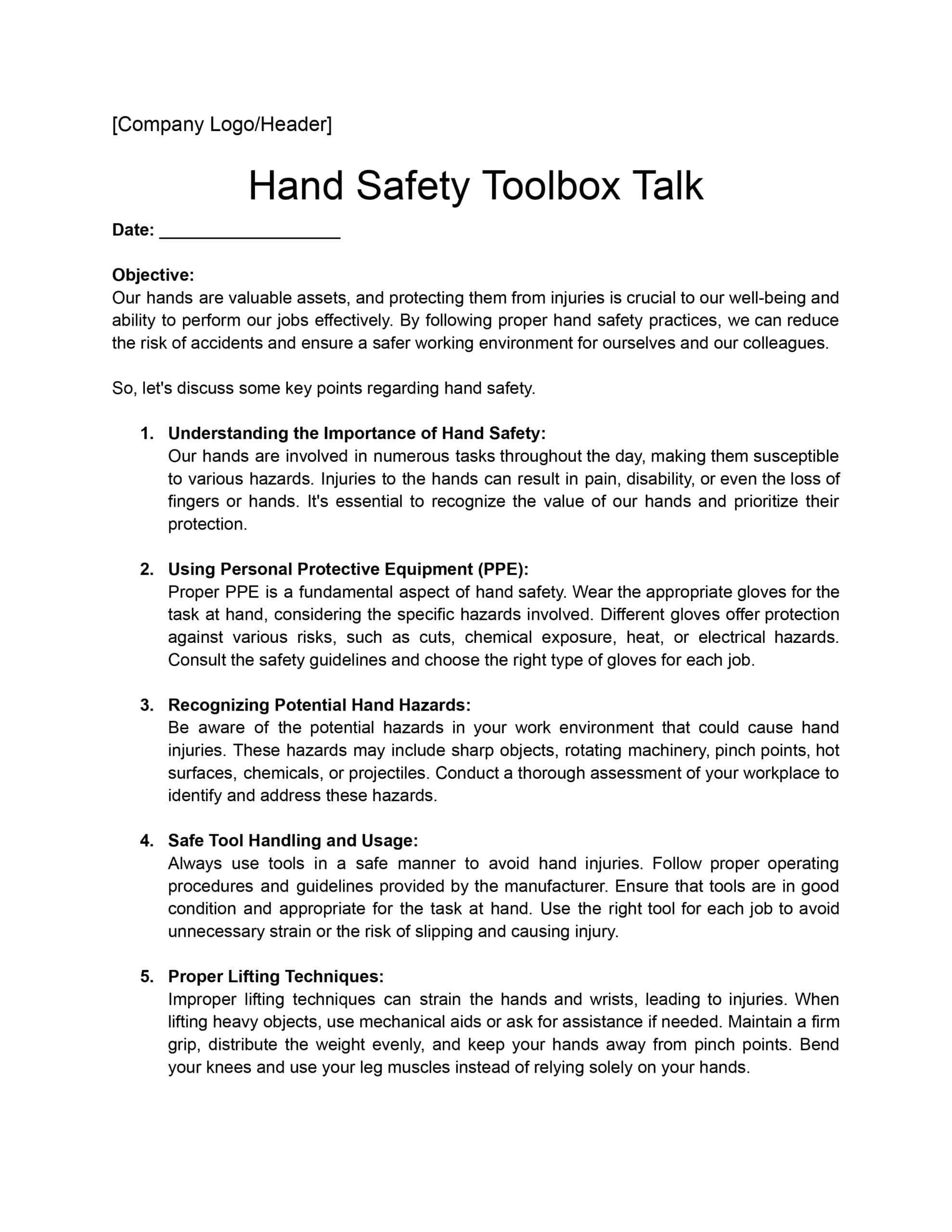 Hand Safety Toolbox Talk