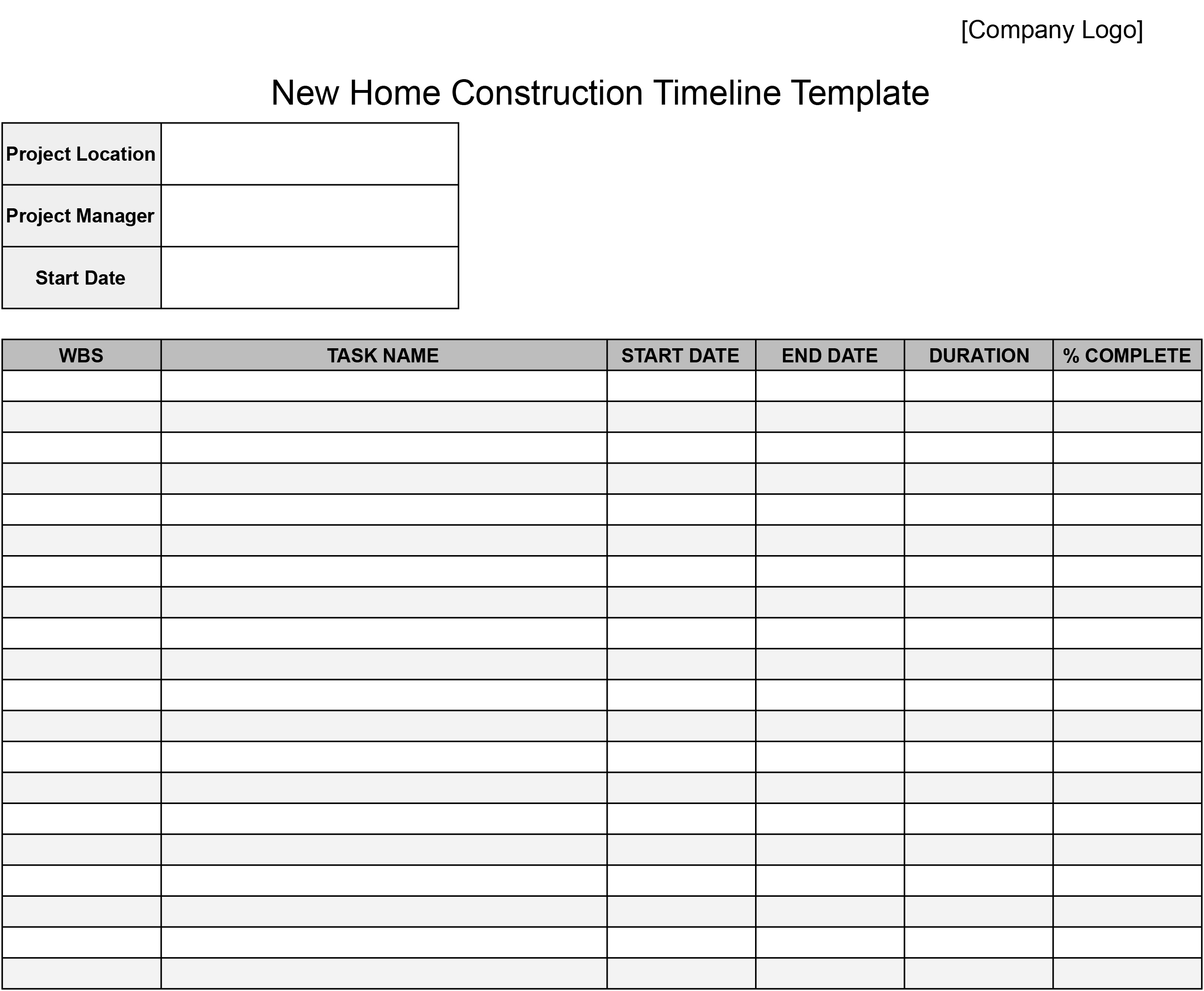New Home Construction Timeline Template