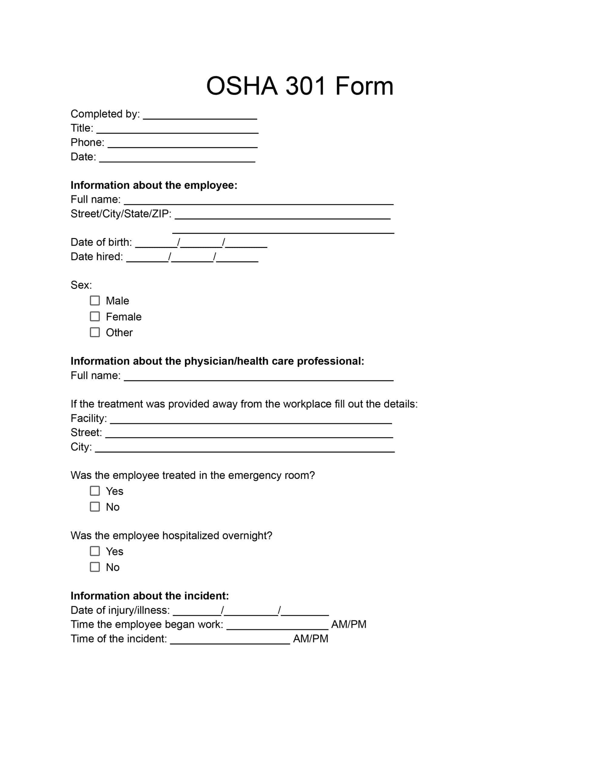 OSHA 301 Form