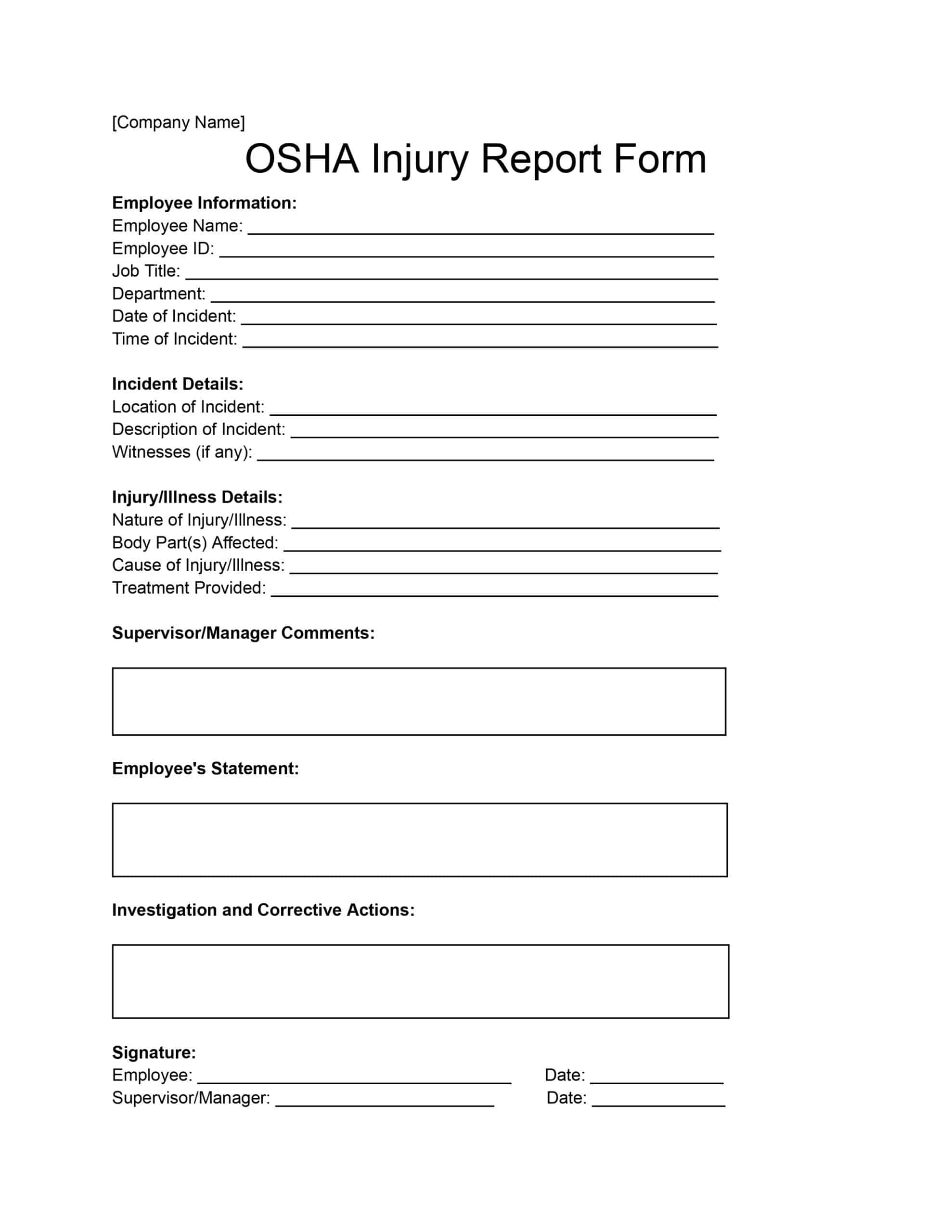 OSHA Injury Report Form