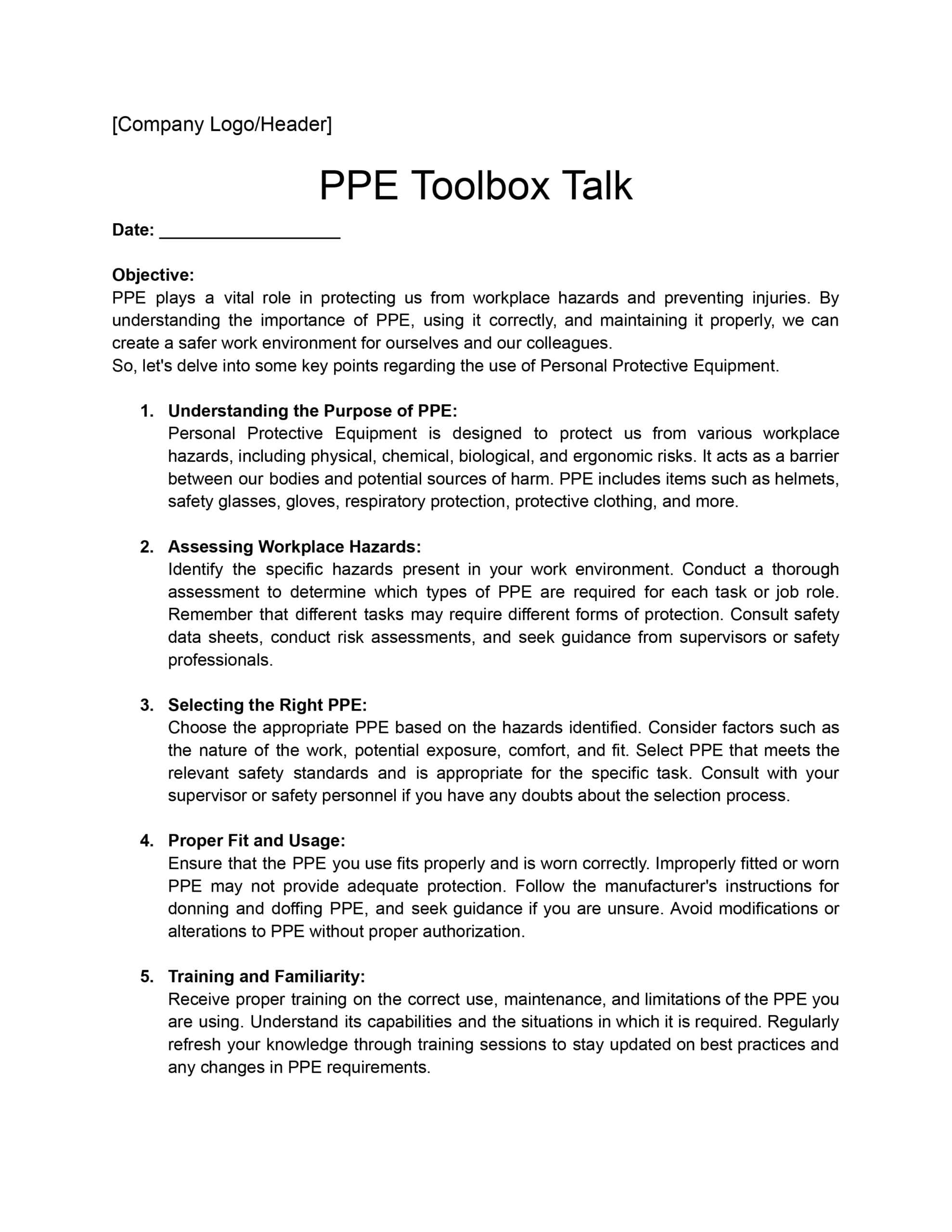 PPE Toolbox Talk