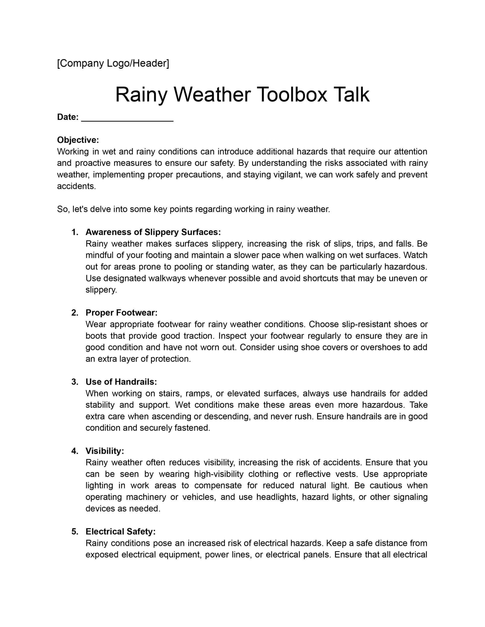 Rainy Weather Toolbox Talk