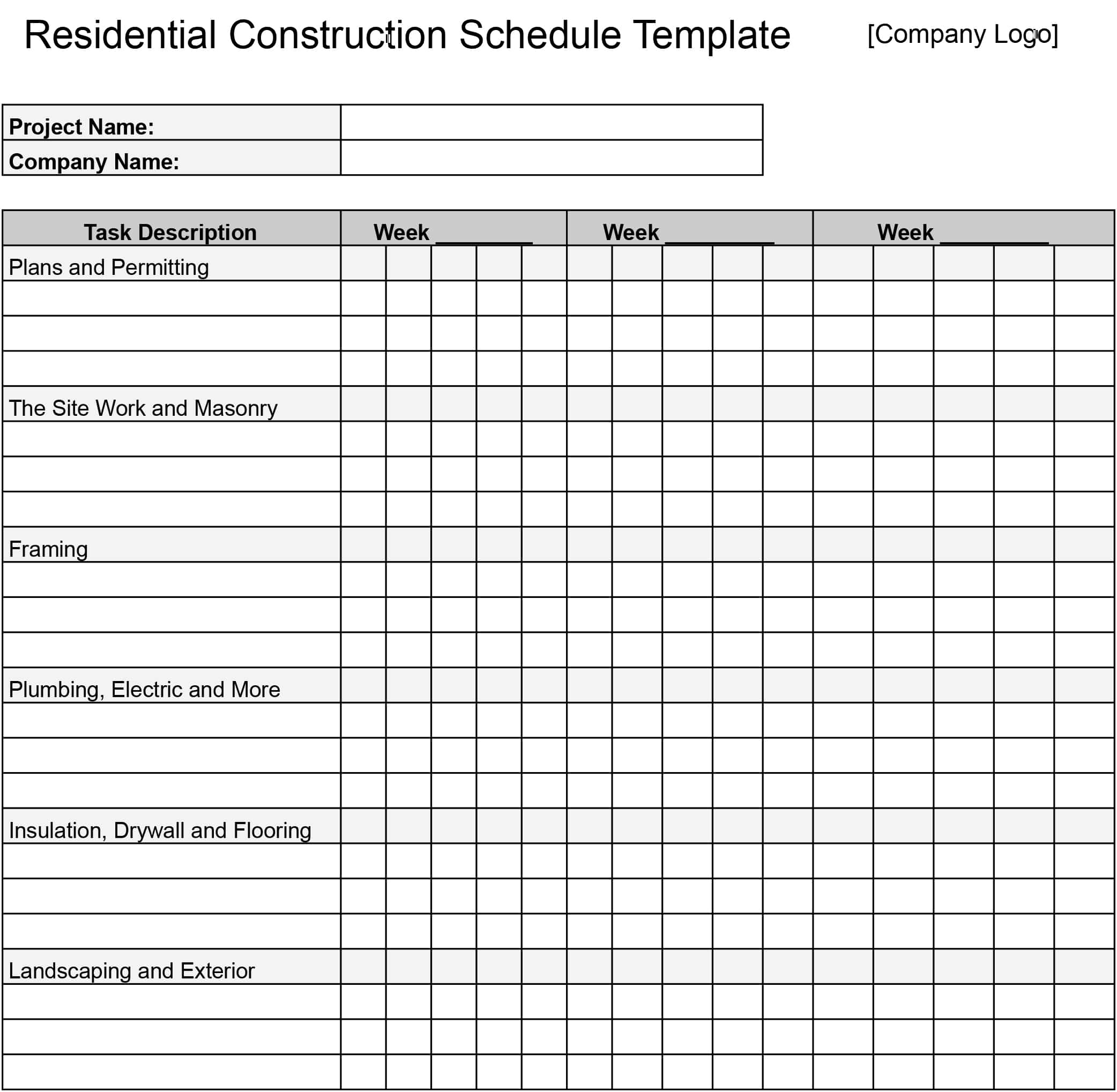 Construction Schedule Templates Download Print For Free 