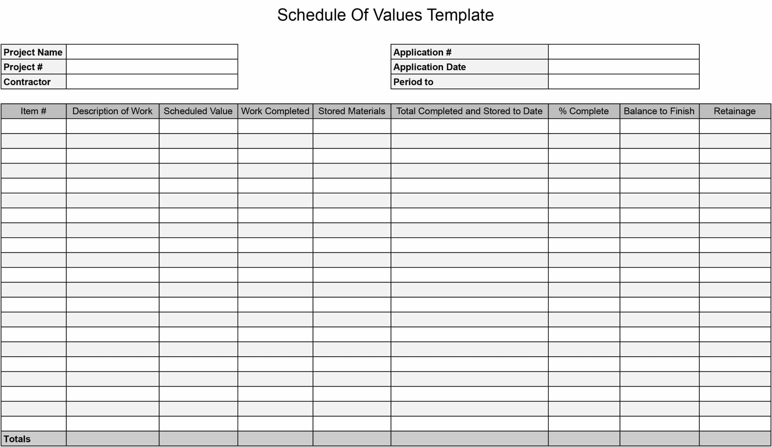 Schedule Of Values Template