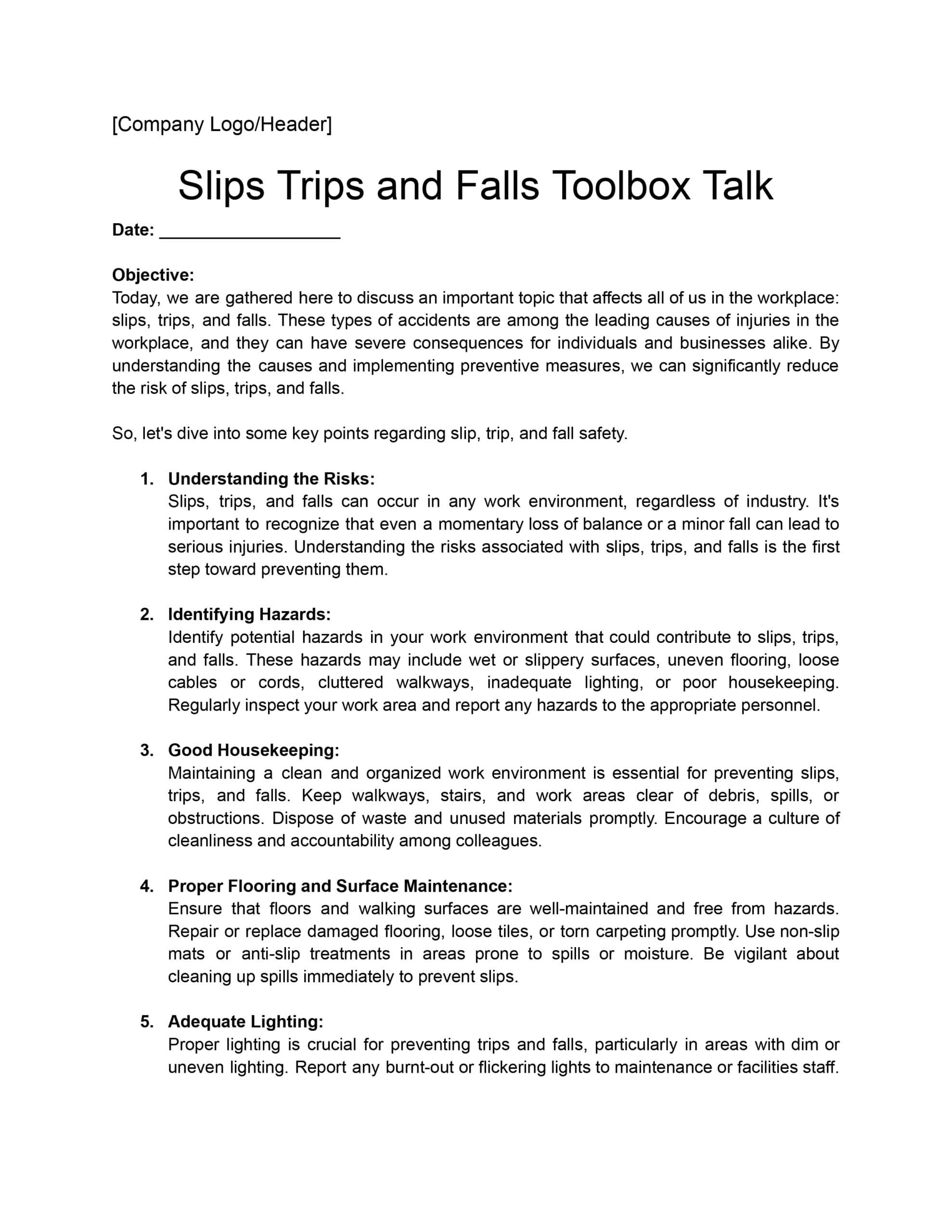 Slips Trips and Falls Toolbox Talk
