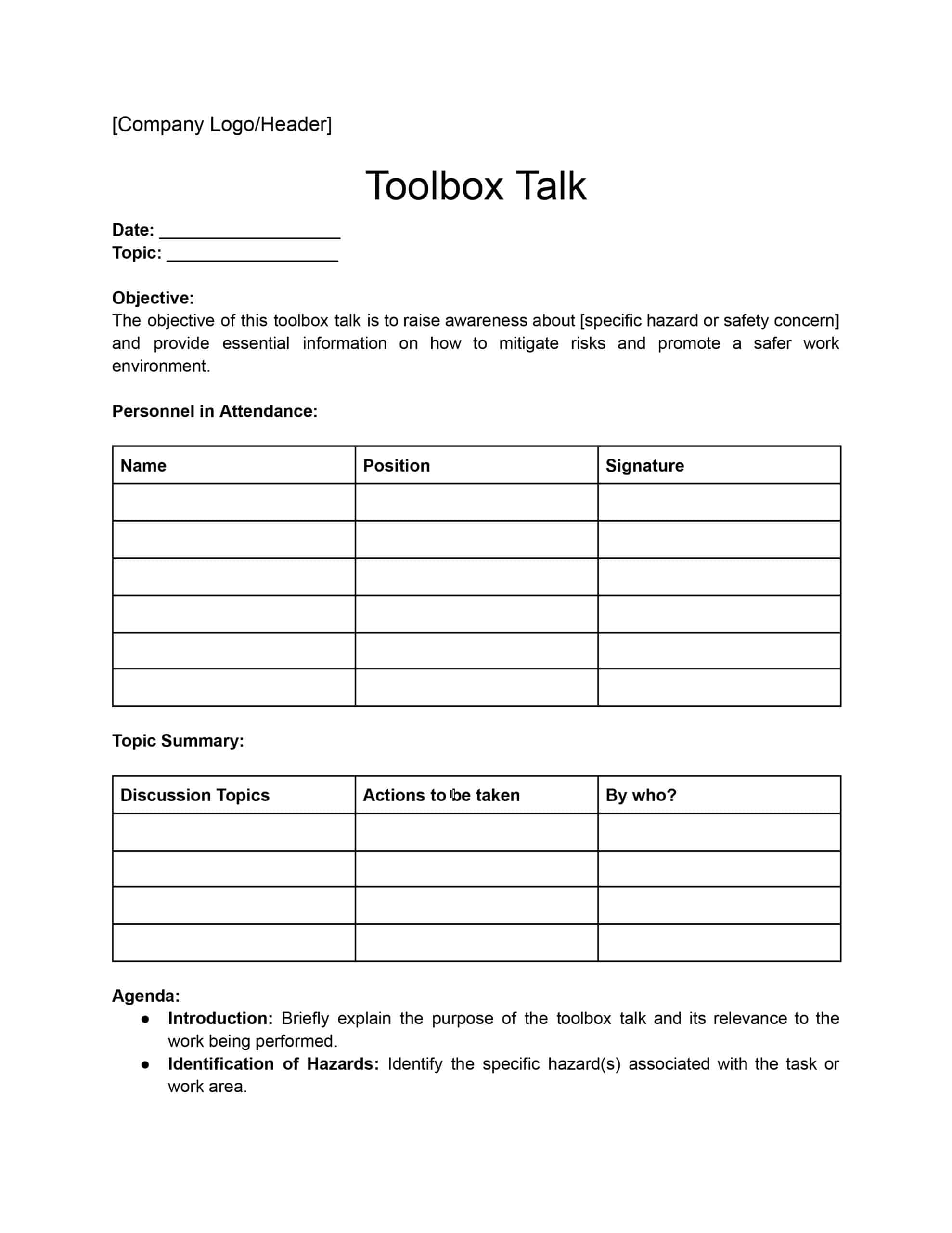 Toolbox Talk Template