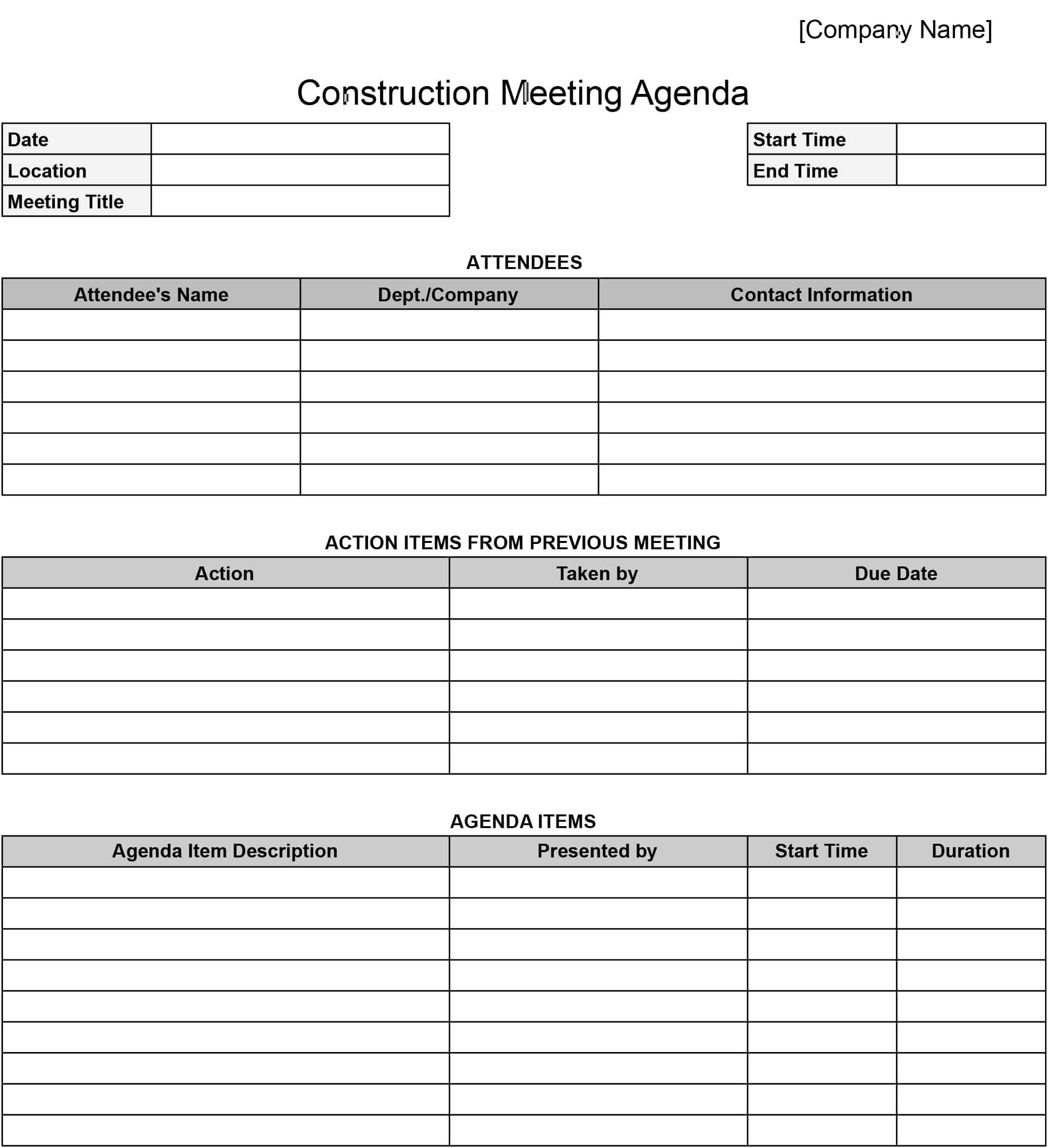 Construction Meeting Agenda