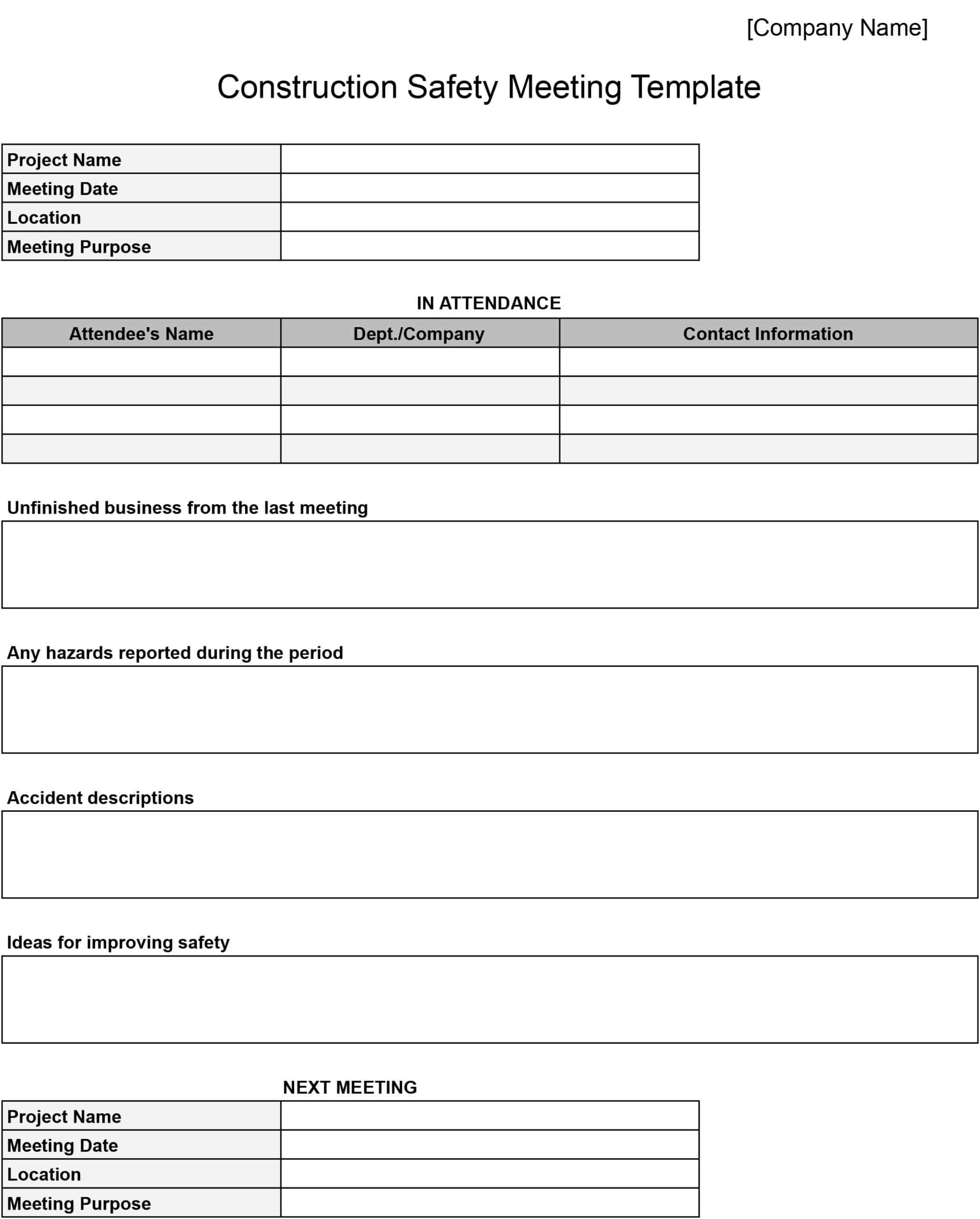 Construction Safety Meeting Template